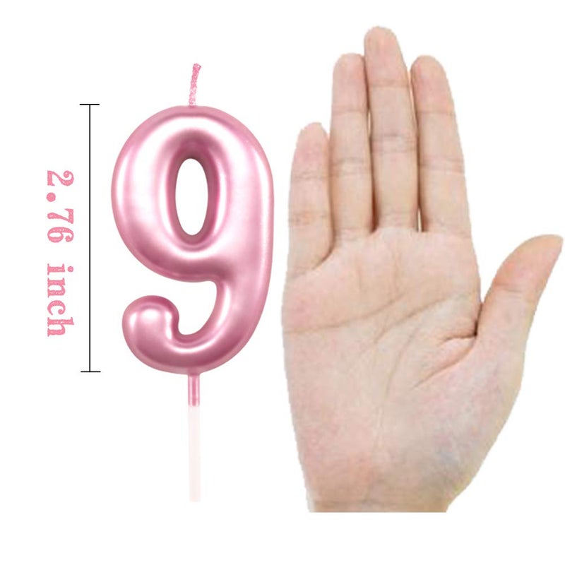 XNOVA 9th Birthday Candle Nine Years Pink Happy Birthday Number 9 Candles for Cake Topper Decoration for Party Kids Adults Numeral 90 59 29 91 94 99 - Image 2